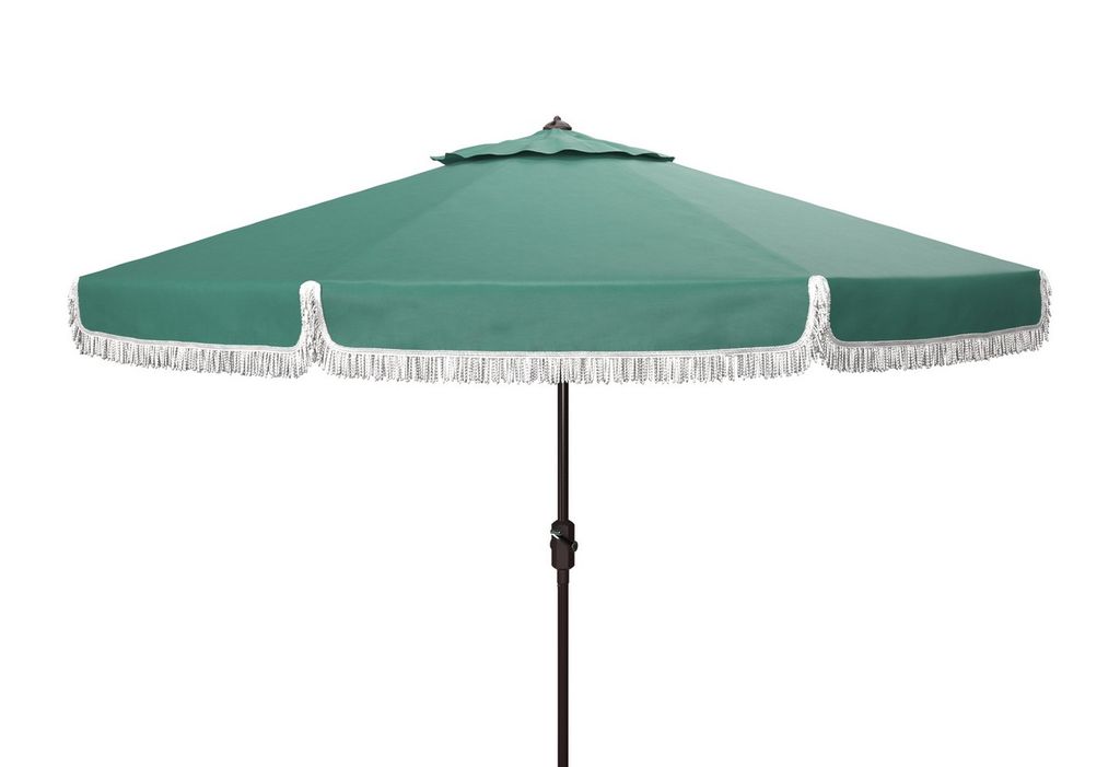 Preview image for Milan Fringe 9Ft Crank Outdoor Push Button Tilt Umbrella, Hunter Green