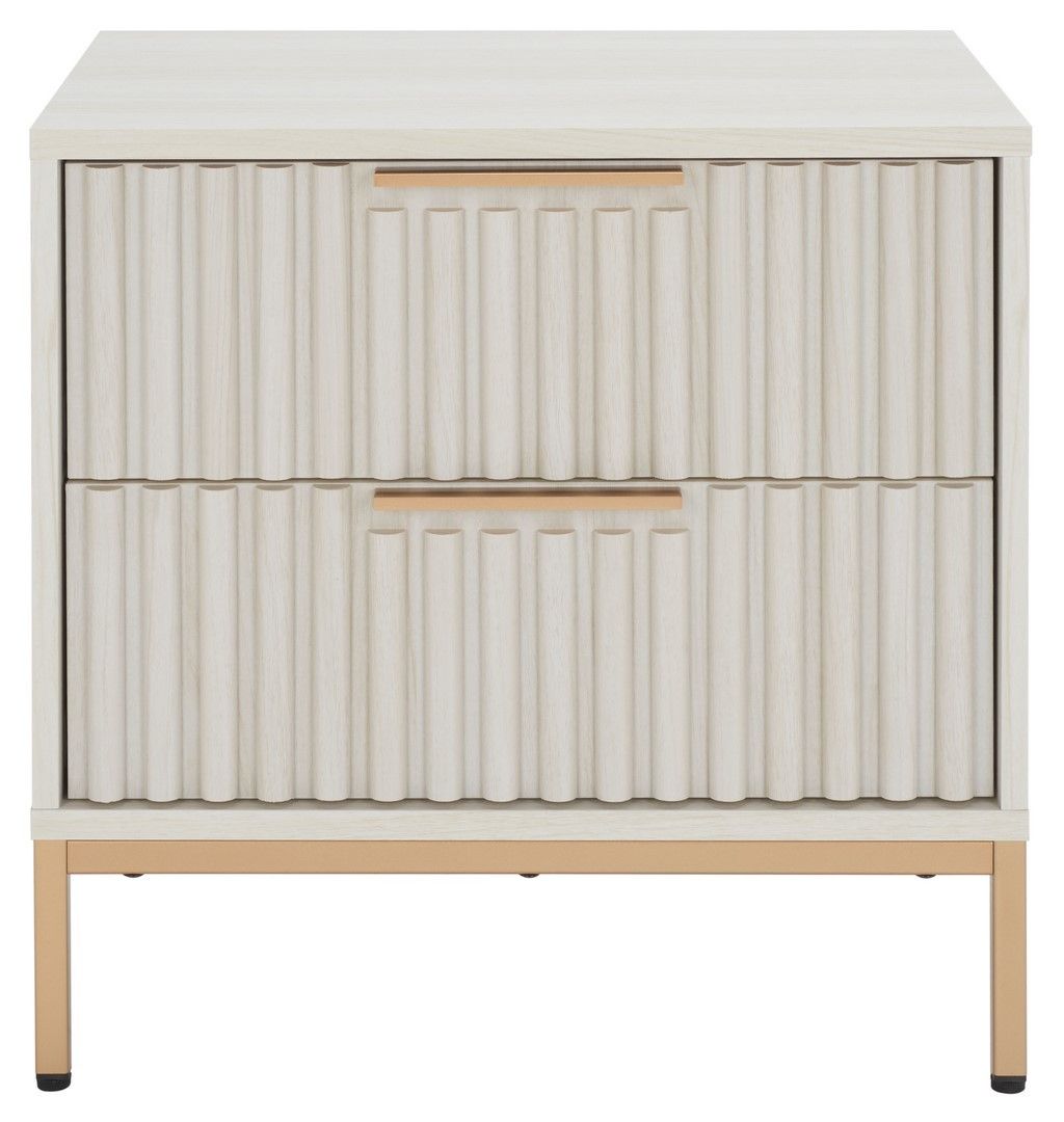 Lylia 2 Drawer Nightstand, Bleached White / Gold