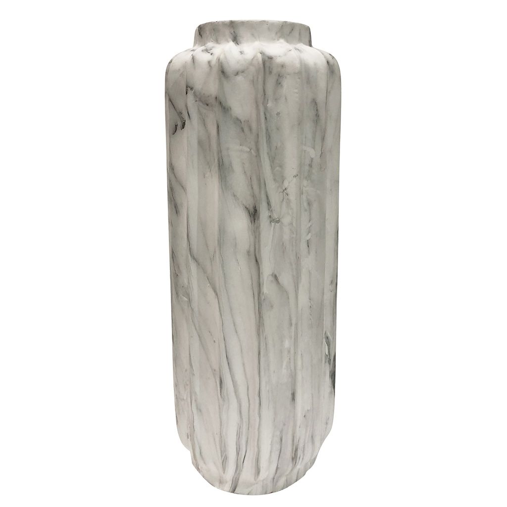Trevi Floor Vase- Large | White Marble Finish On Resin