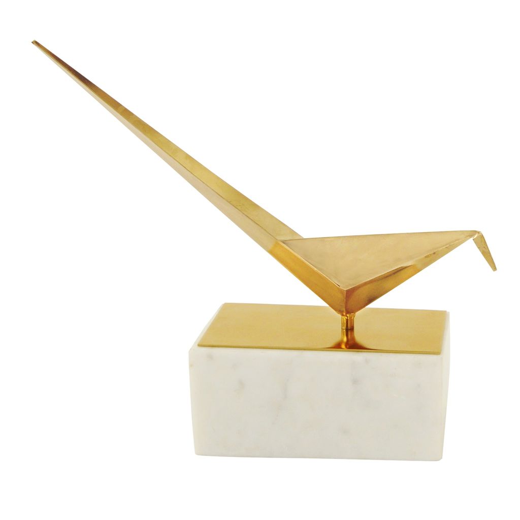 Bird Statue- I | Gold Finish On Metal Bird With Marble Stand