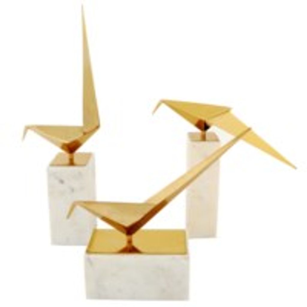 Bird Statue- I | Gold Finish On Metal Bird With Marble Stand