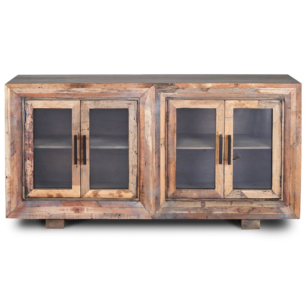 Preview image for Harp & Finial Hughes Sideboard Natural Finish Reclaimed Wood Plain Glass Doors