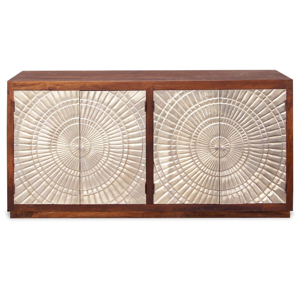 Preview image for Halifax Sideboard | Silver Metal Wrapped Doors With Dark Walnut Finish On Mango Wood | 4 Door