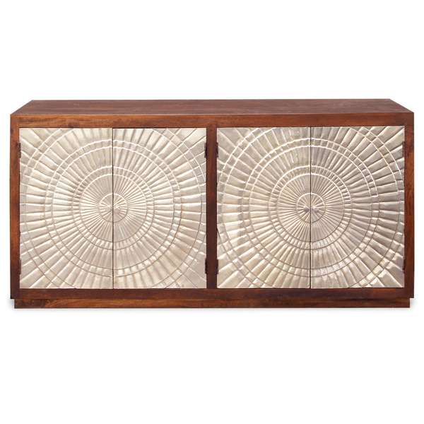 Halifax Sideboard | Silver Metal Wrapped Doors With Dark Walnut Finish On Mango Wood | 4 Door