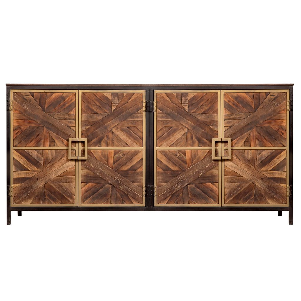 Preview image for Athens Sideboard | Reclaimed Walnut Finish On Mango Wood With Black And Gold Finish On Metal Frame | 4 Door