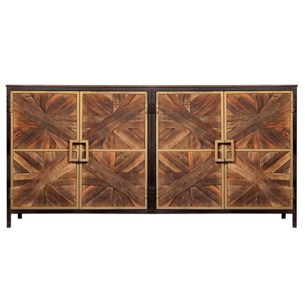 Harp & Finial Athens Sideboard Reclaimed Walnut Finish Mango Wood Black & Gold Finish Metal Frame
