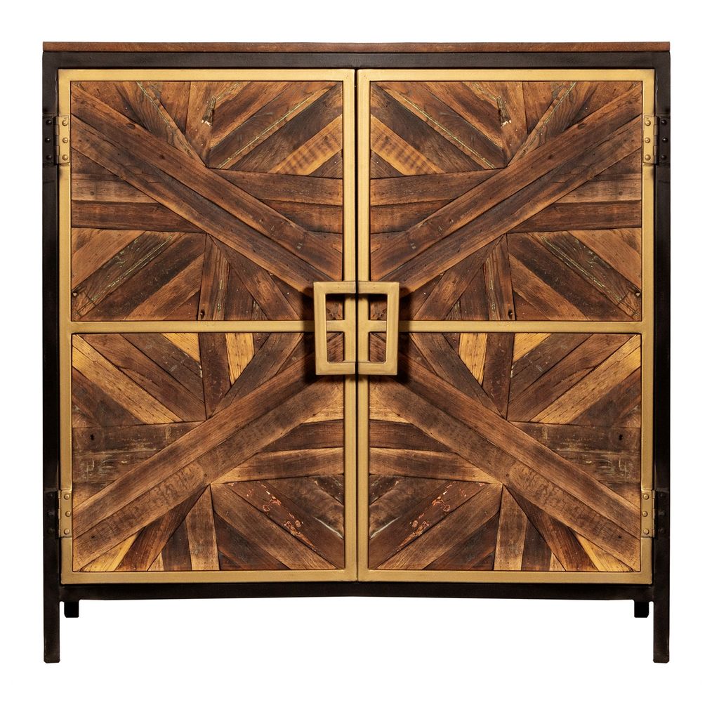 Preview image for Harp & Finial Athens Cabinet Reclaimed Walnut Finish Mango Wood Black & Gold Finish Metal Frame