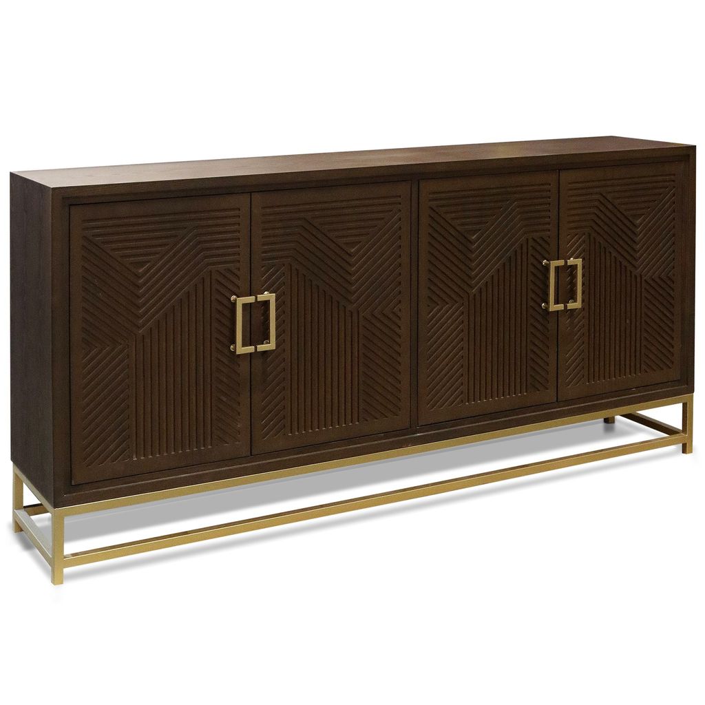 Preview image for Harp & Finial Bradford Sideboard Walnut Finish Brass Finished Metal Base 4 Door