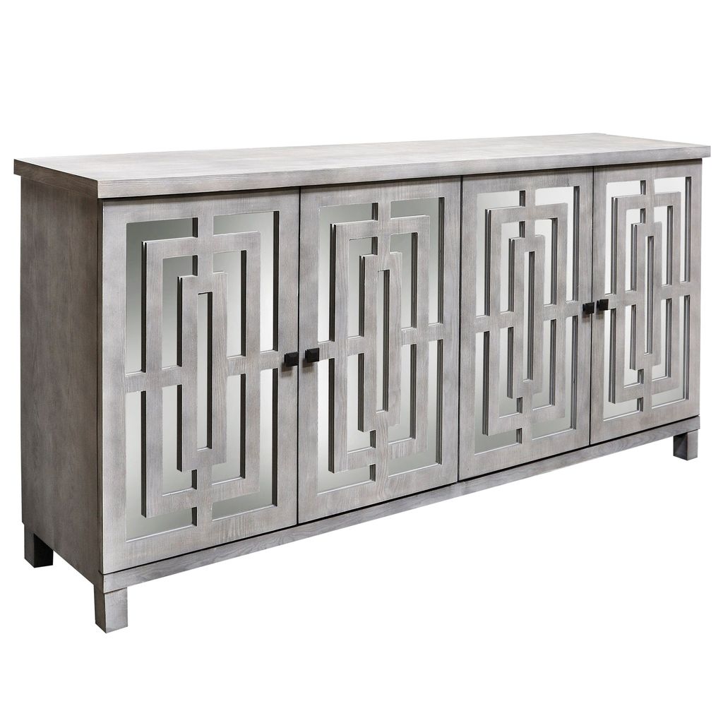 Preview image for Harp & Finial Abbott Sideboard Gray Wash Finish Beveled Mirror 4 Door