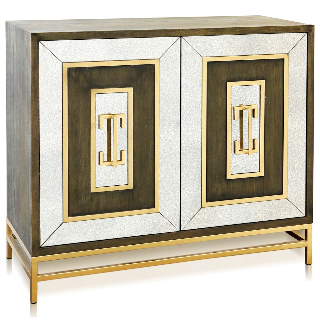 Preview image for Jamison Cabinet | Dark Walnut Finish On Hardwood With Antique Mirror And Antique Brass Metal | 2 Door