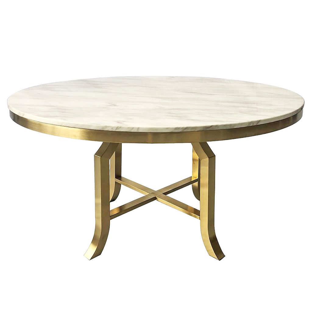 Preview image for Modern Round Dining Table Brushed Gold Finish Metal Base Marble Veneer Top 60 inch