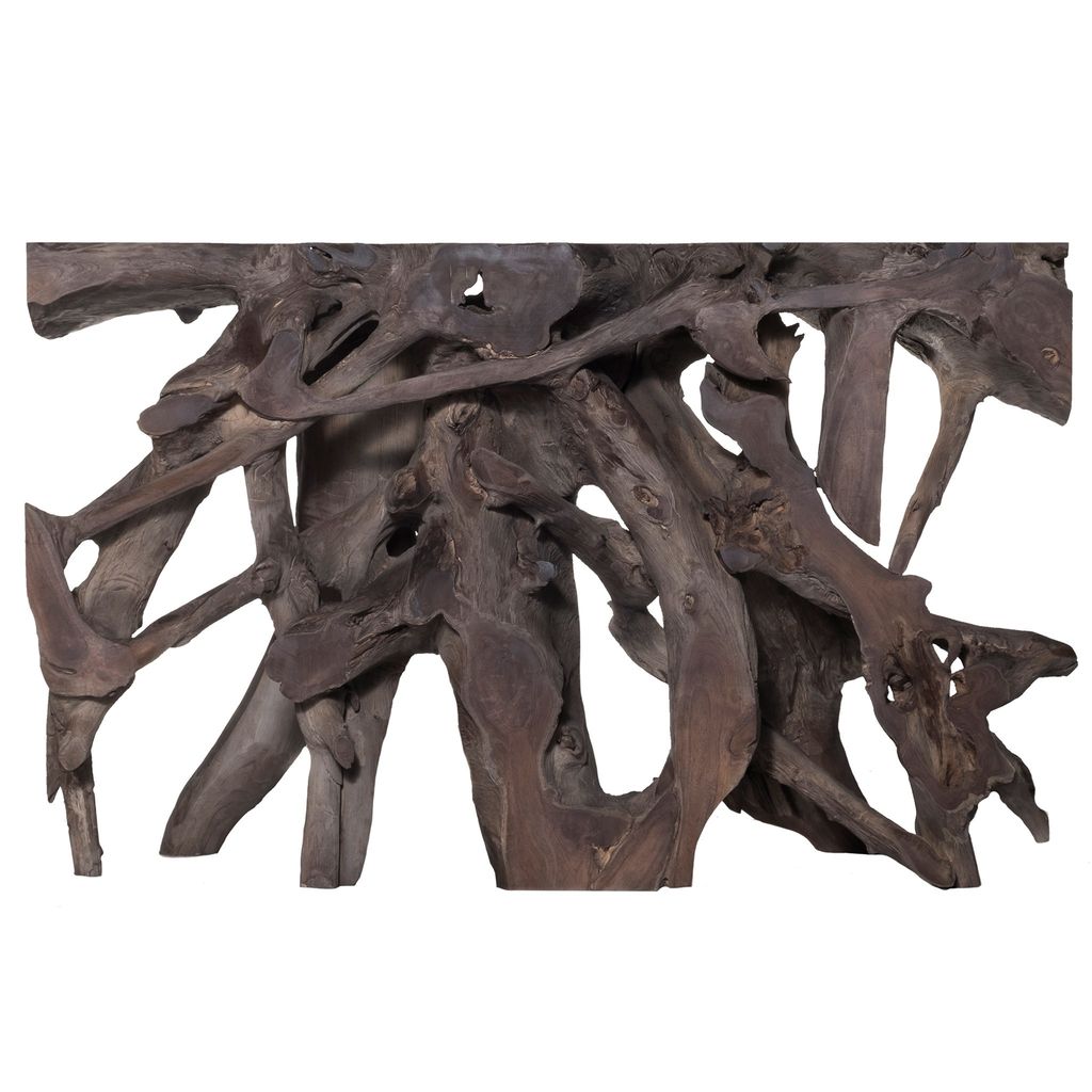 Preview image for Harp & Finial Jakarta Small Root Console Table Gray Finish Teak Wood