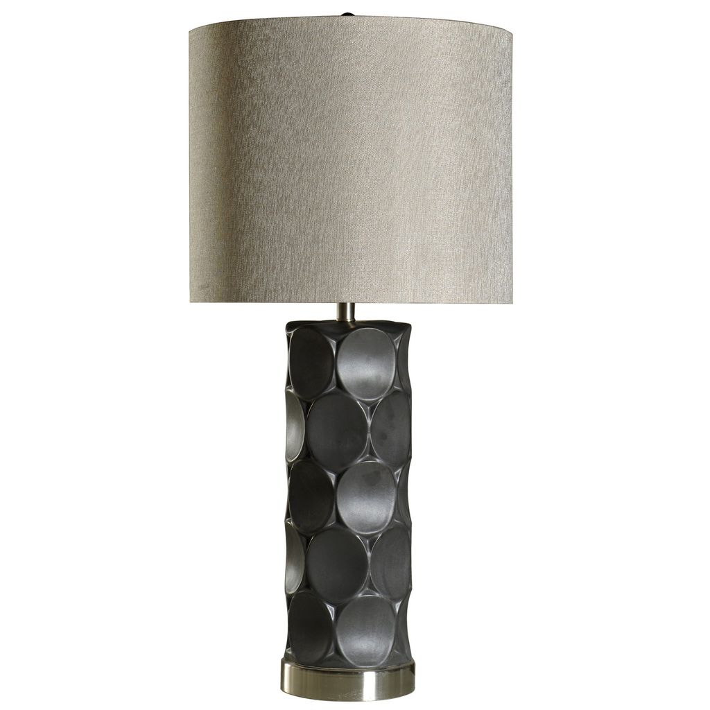 Preview image for Rutherford Table Lamp | Charcoal Finish On Ceramic Body With Metal Base | Hardback Shade | 150 Watt | 3-Way Socket