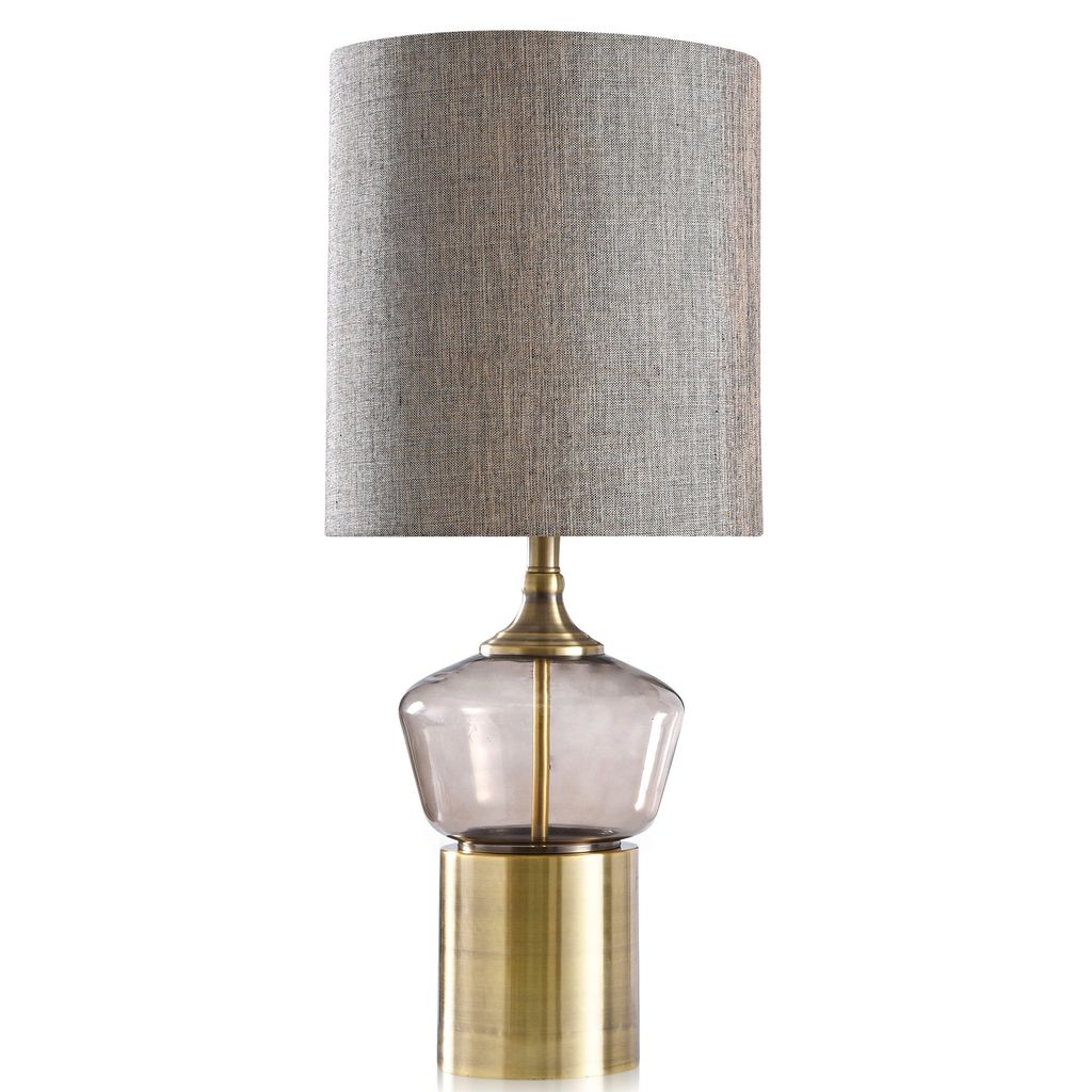 Preview image for Gordon Table Lamp | Gray Finish On Glass Body With Brass Finish On Metal Base | Hardback Shade | 100 Watt