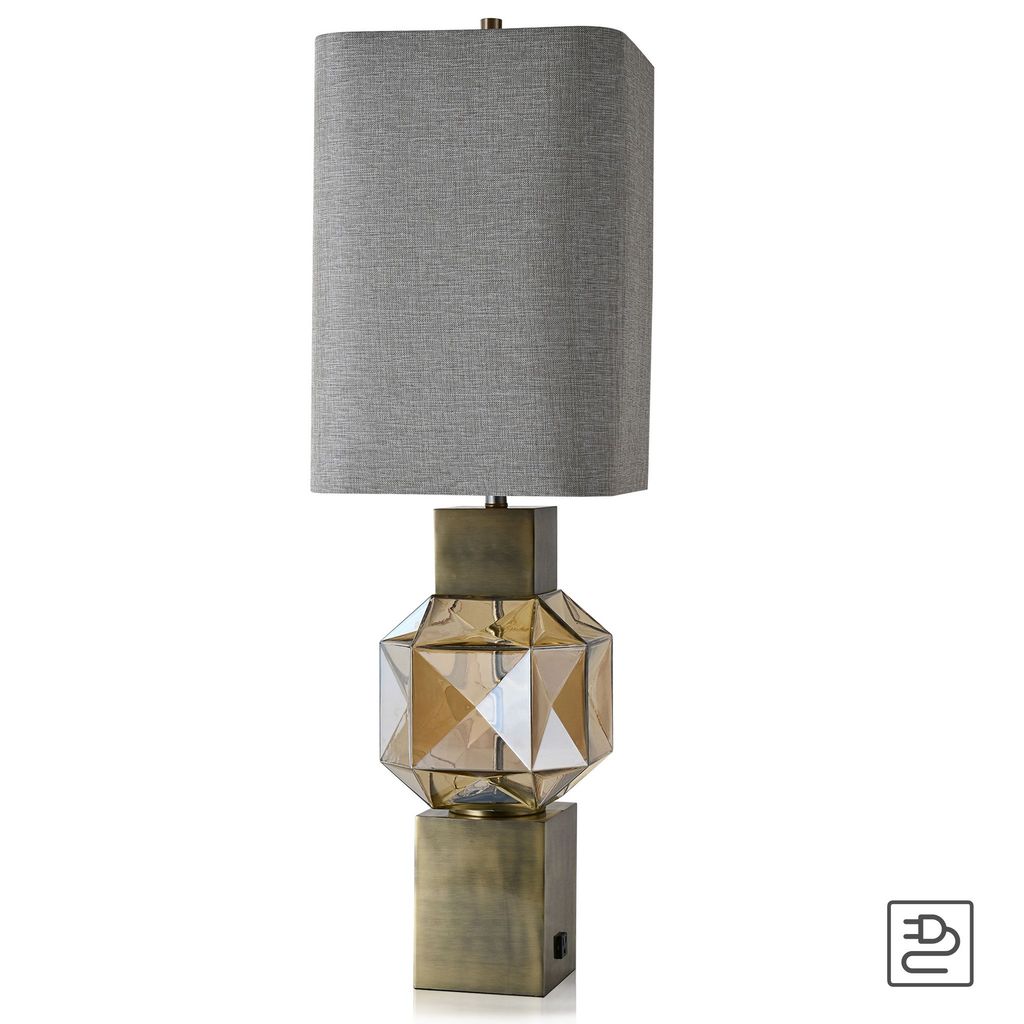 Preview image for Beverly Table Lamp | Brass Finish On Glass Body With Antique Brass Finish On Metal Base | Hardback Shade | 150 Watt