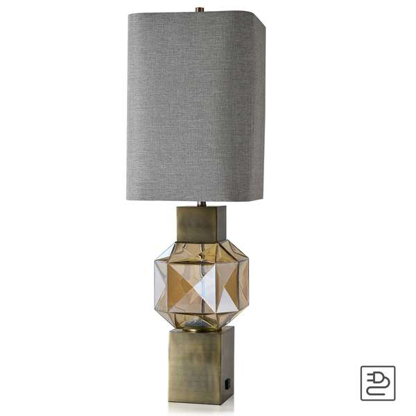 Beverly Table Lamp | Brass Finish On Glass Body With Antique Brass Finish On Metal Base | Hardback Shade | 150 Watt