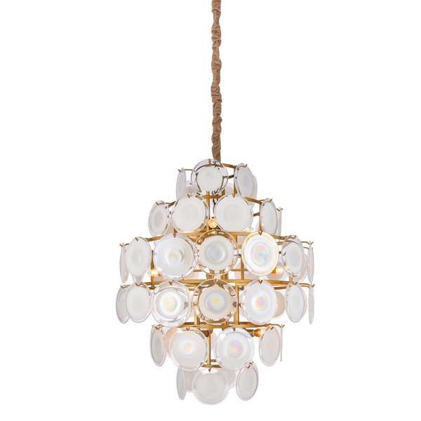 Isla Chandelier | Frosted Glass Disks With Gold Finished Metal -