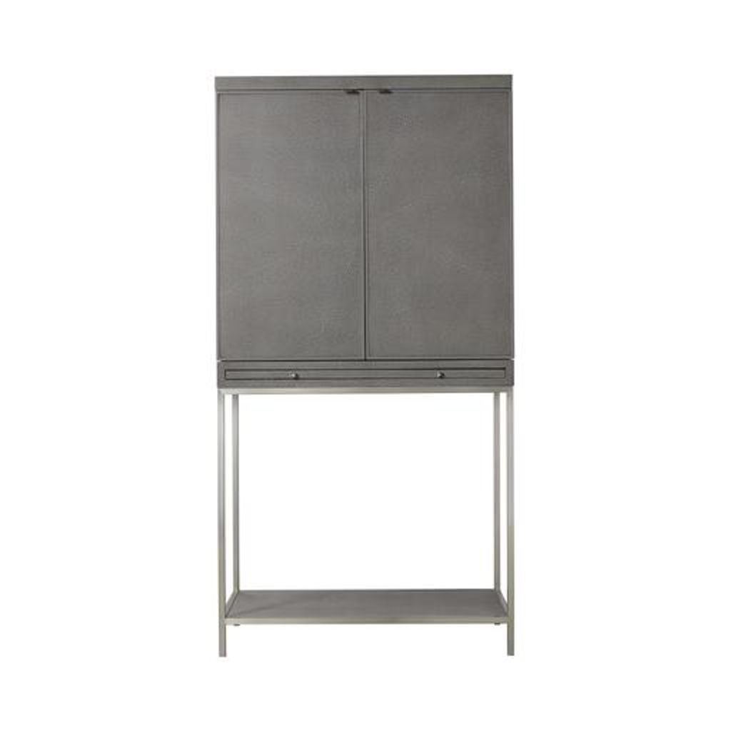 Preview image for Melissa Bar Cabinet - Tall / Fog Faux Shagreen & Brushed Pewter