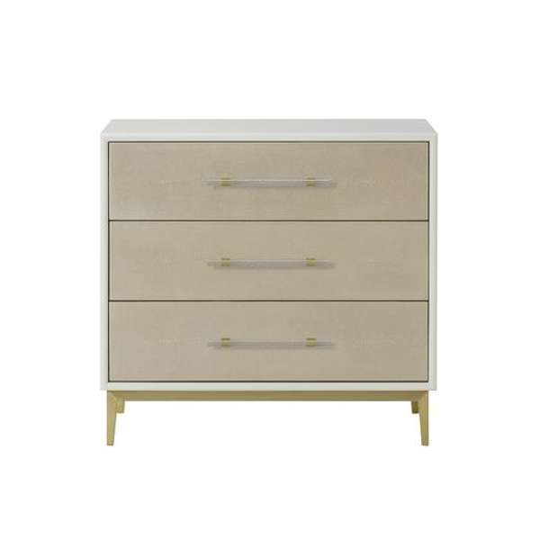 Alice Nightstand - 3 Drawer / Emboss Faux Shagreen / Ivory