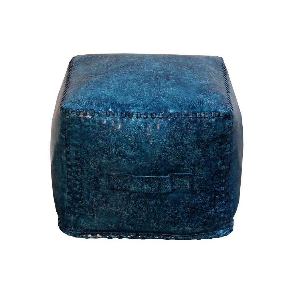 Square Ottoman Leather Turqoise