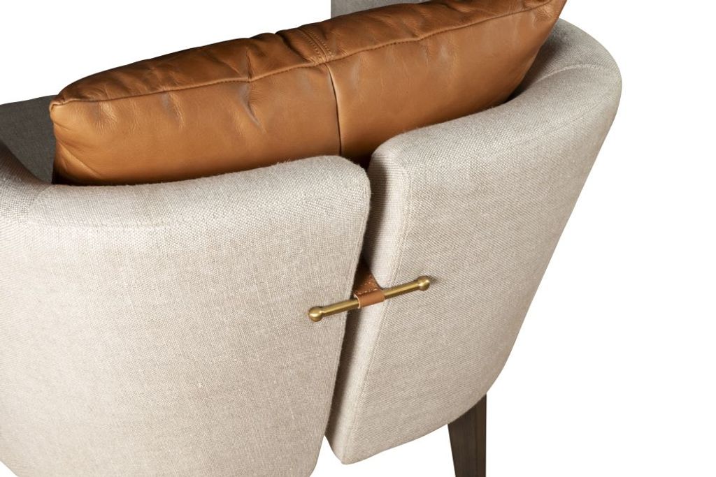 Armchair In Beige Linen with Gold Detail