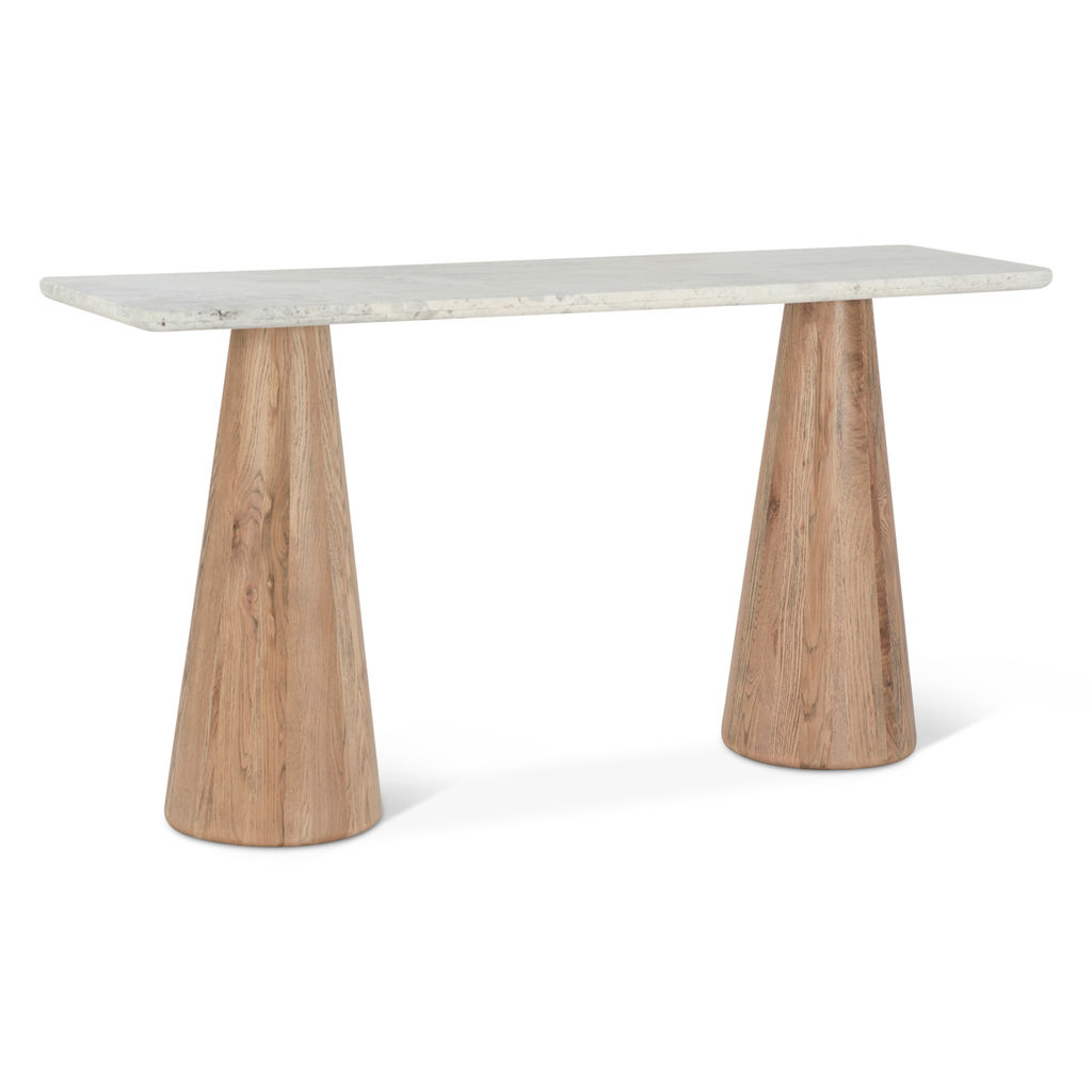 Vista 60" Console Table With White Travertine And Light Oak Base