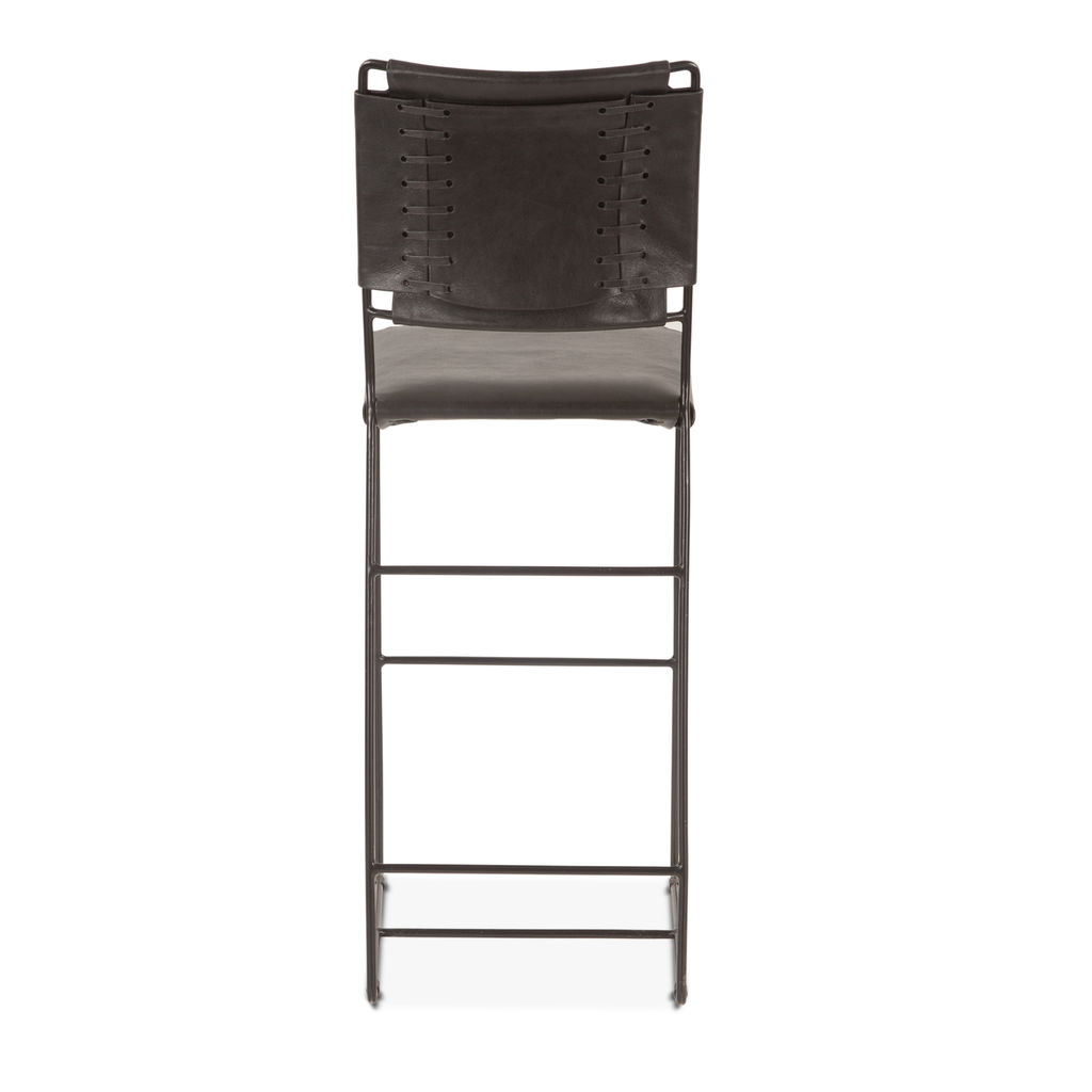 New York 18" Counter Chair In Black Buffalo Leather And Iron