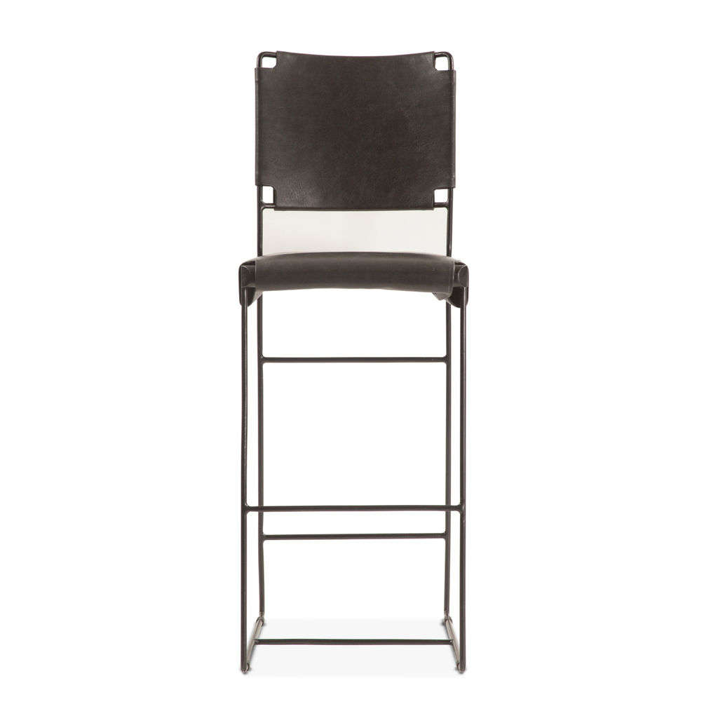 New York 18" Counter Chair In Black Buffalo Leather And Iron