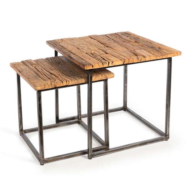 Railway Wood And Iron Nested Side Tables, Set Of 2