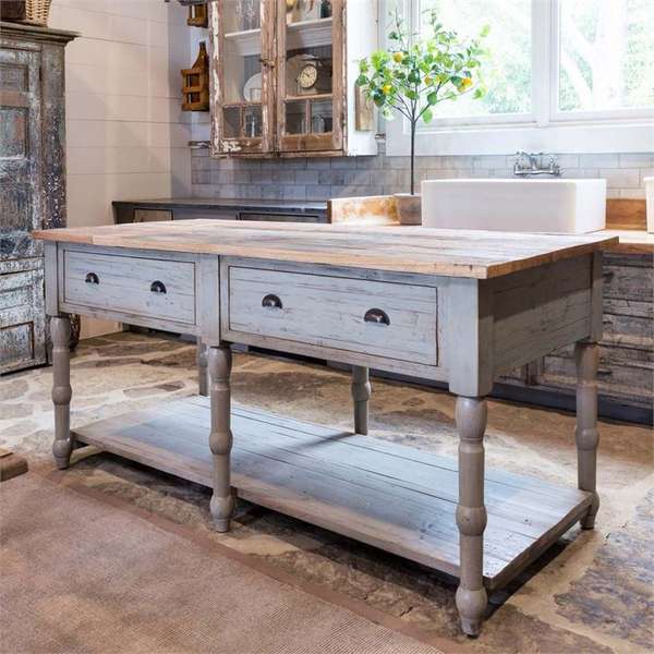Painted French Island With Old Elm Top