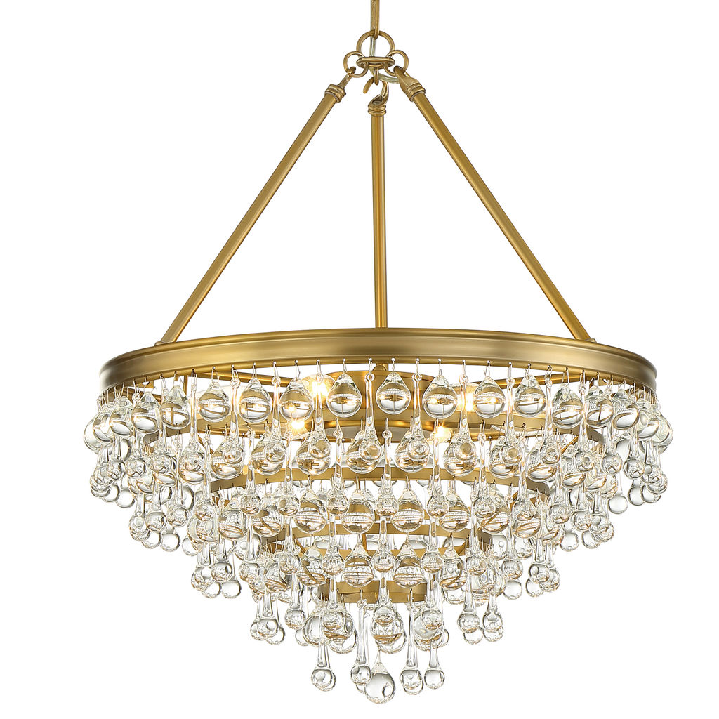 Aniston 6 Light Crystal Teardrop Vibrant Gold Chandelier, Steel