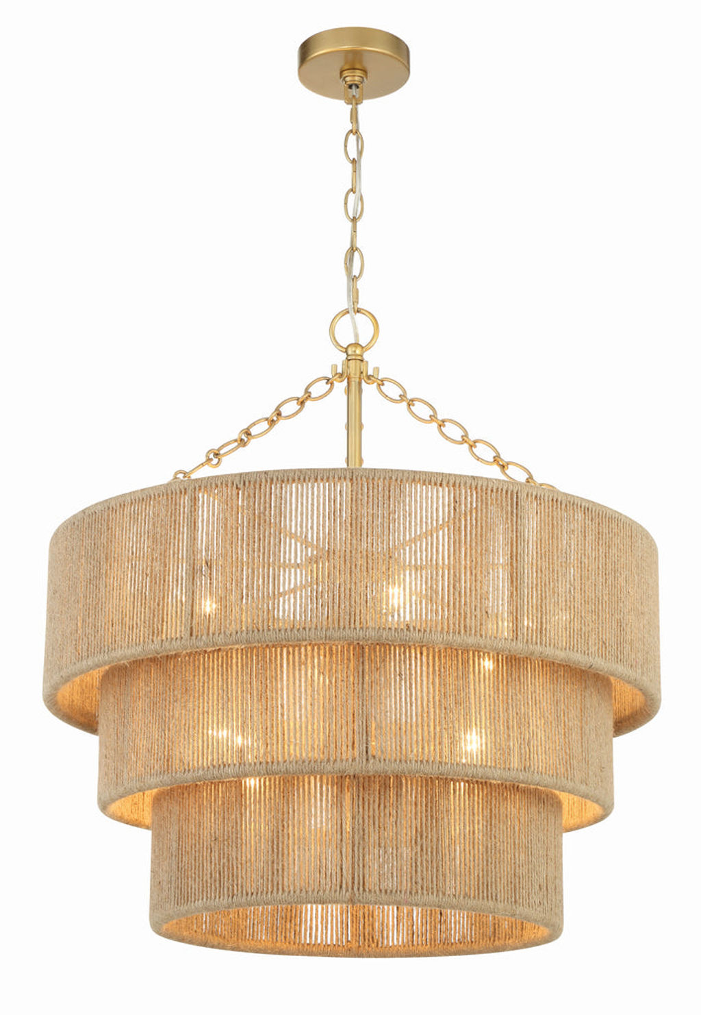 10 Light Soft Gold & Jute Chandelier
