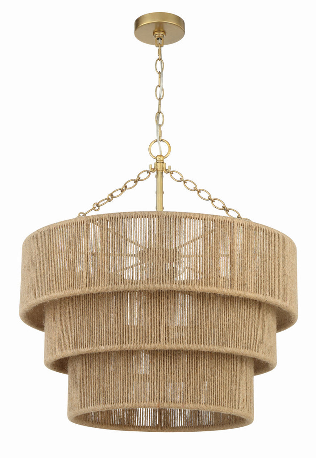 10 Light Soft Gold & Jute Chandelier