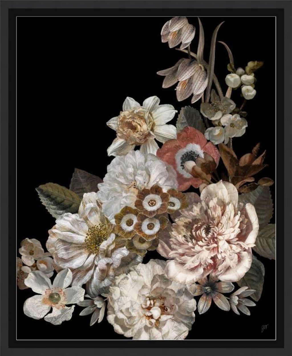Boudouir Blooms Ii In Black Gallery Float Frame, 24" X 30"