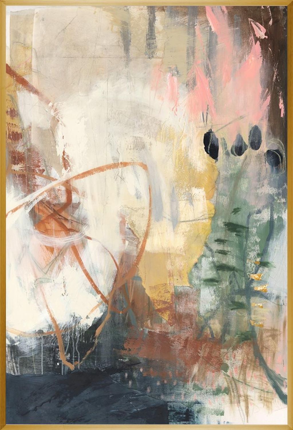 Balancing Thoughts In Gold Frame, 47" X 70"