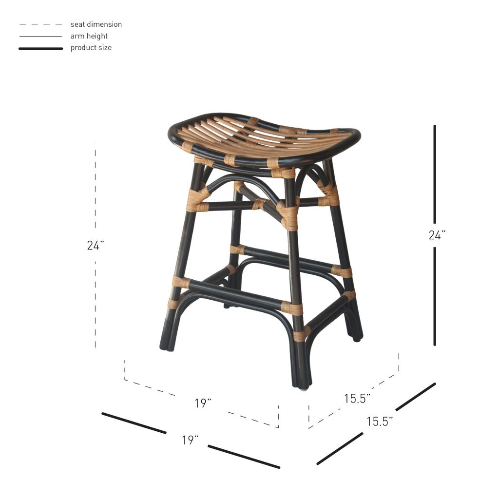 Damara Rattan Counter Stool, Black