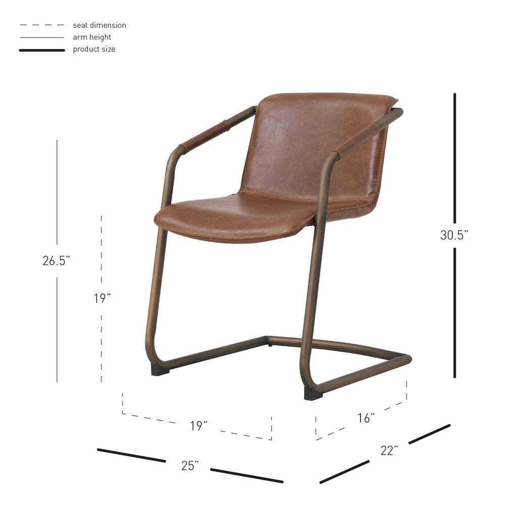 Indy Pu Dining Side Chair Rubbed Gold Frame, Antique Cigar Brown