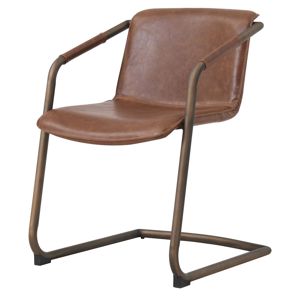 Preview image for Indy Pu Dining Side Chair Rubbed Gold Frame, Antique Cigar Brown