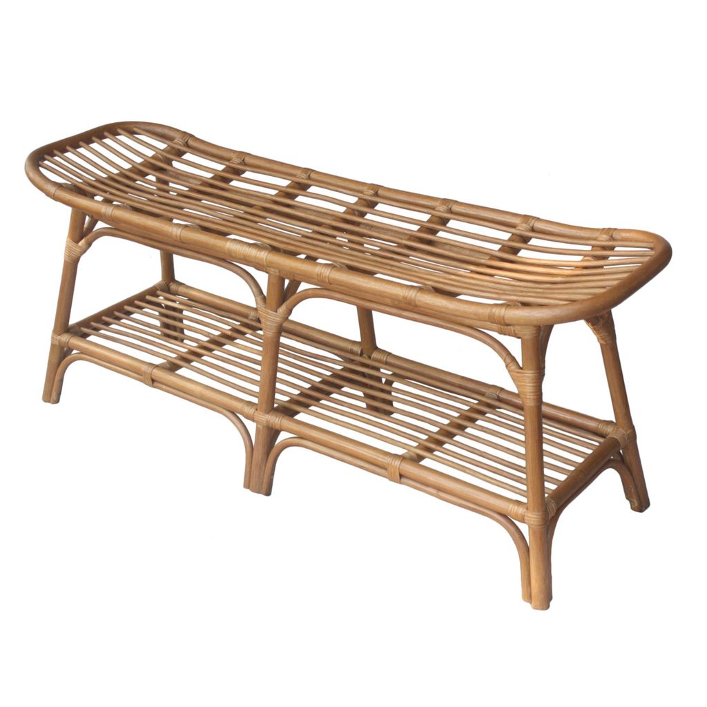 Damara Rattan Bench W/ Shelf, Canary Brown
