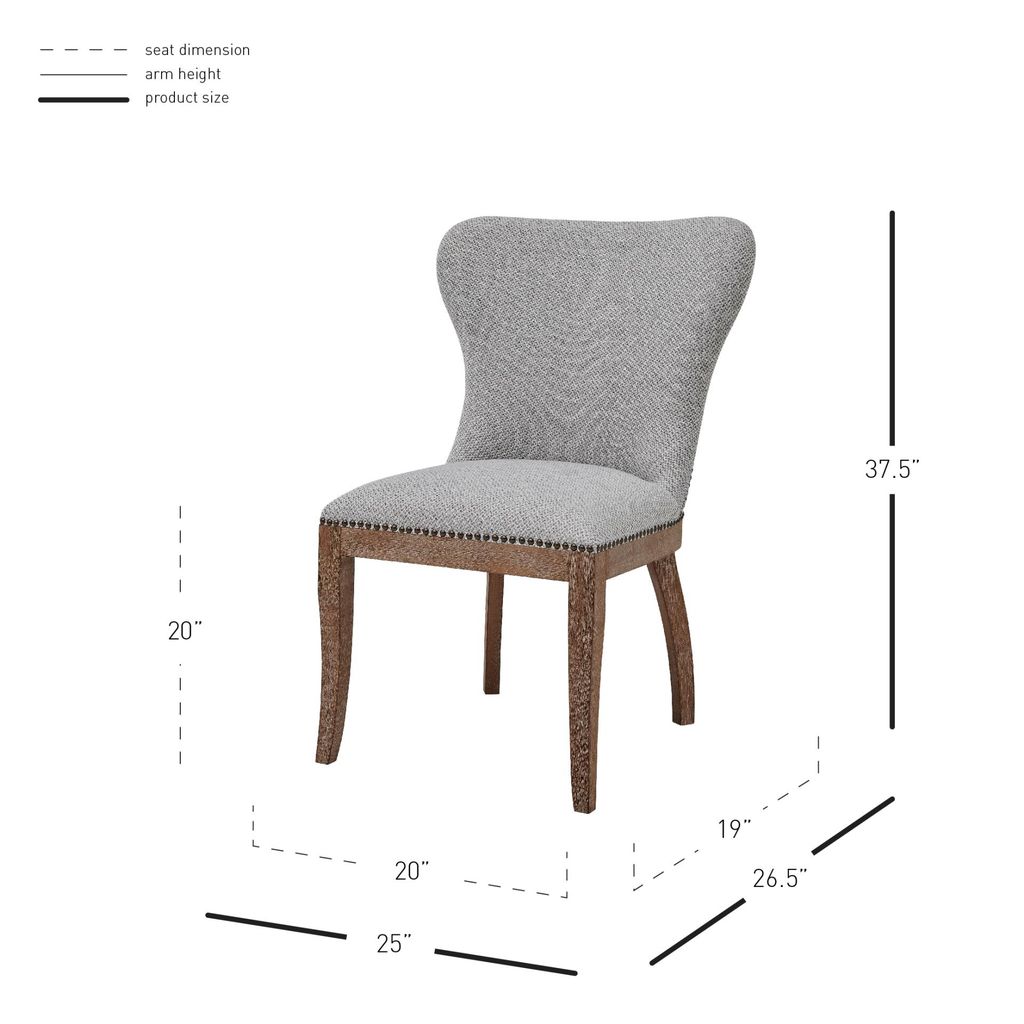 Fabric Dining Side Chair Drift Wood Legs, Gray (Set Of 2)
