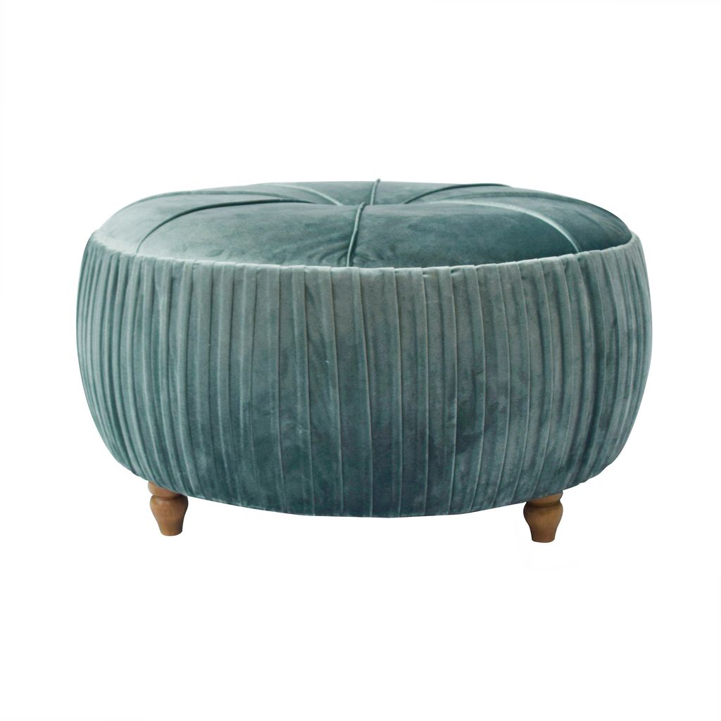 Preview image for Helena Kd Round Ottoman Natural Wood Legs, Emerald