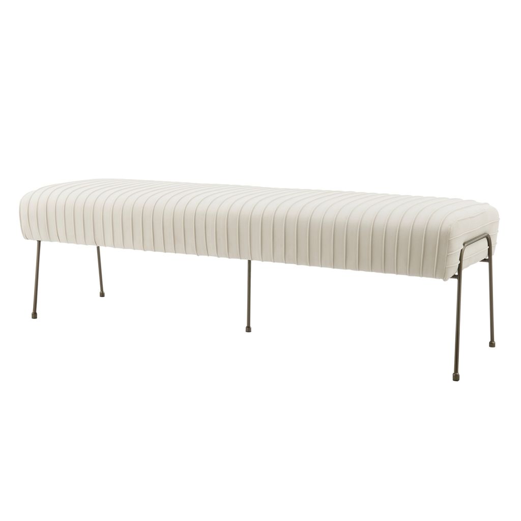 Merritt Velvet Fabric Pleated Bench, Dulce Sand