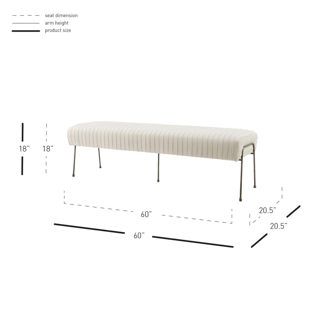 Merritt Velvet Fabric Pleated Bench, Dulce Sand