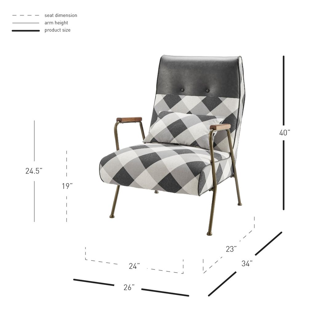 Kahlo Kd Fabric Accent Arm Chair, Mono Gingham/ Vintage Midnight