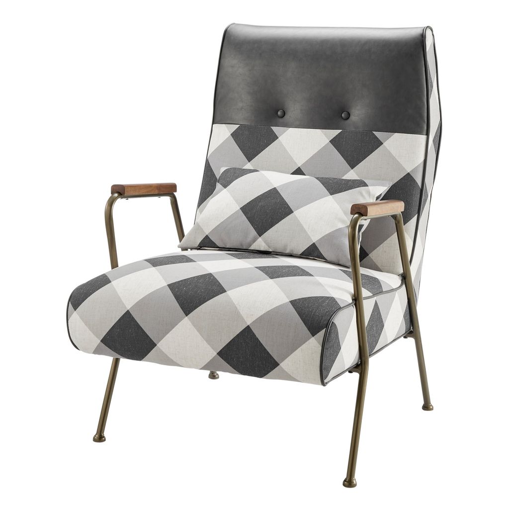 Kahlo Kd Fabric Accent Arm Chair, Mono Gingham/ Vintage Midnight