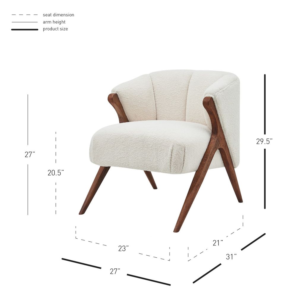 Florence Faux Shearling Fabric Accent Chair Brown Legs, Shearling Beige