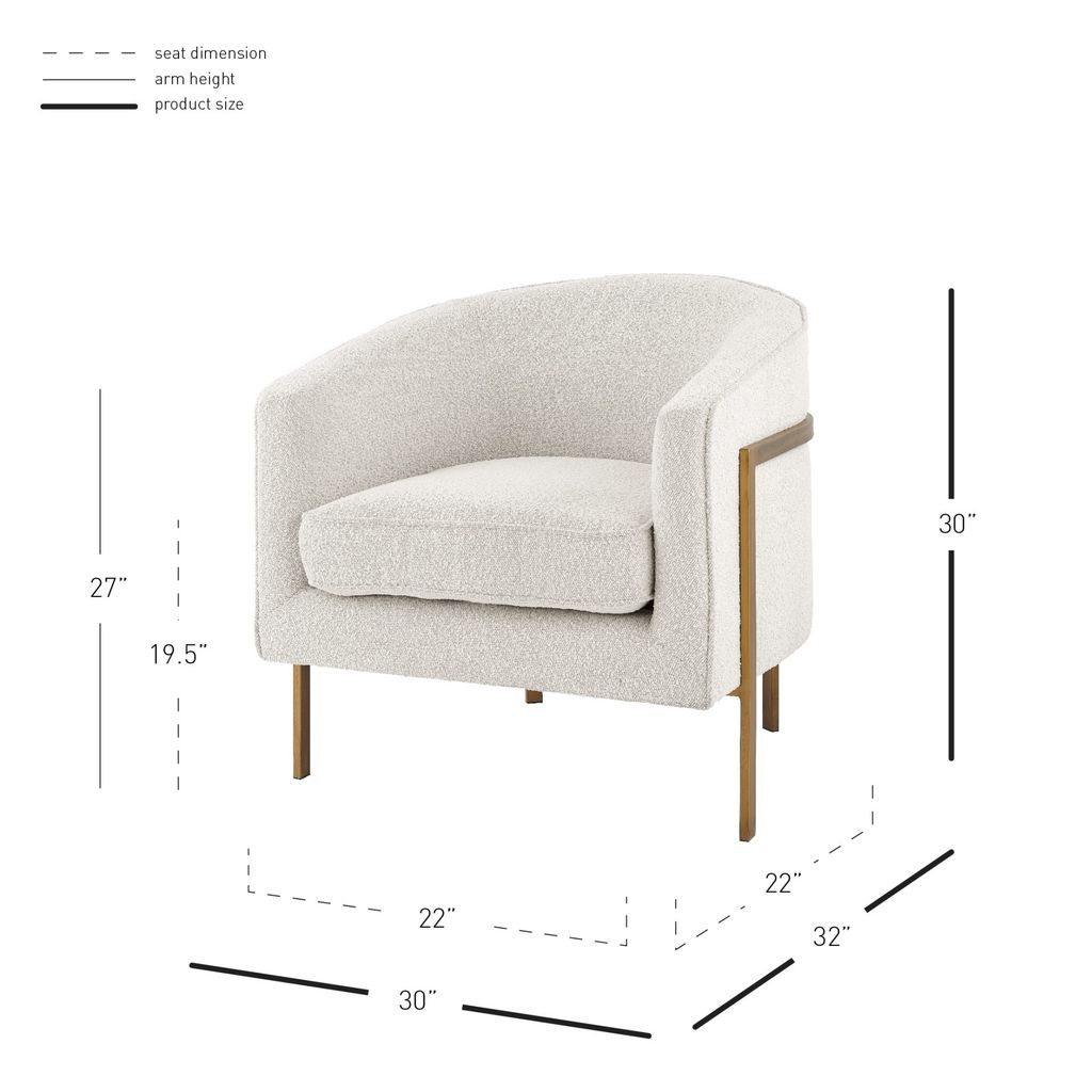 Harrod Fabric Accent Arm Chair Antique Gold Legs, Boucle Beige