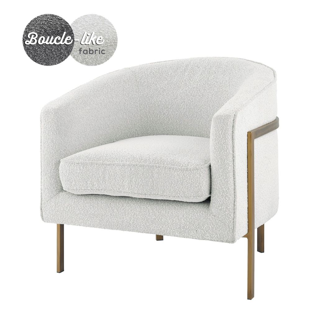 Harrod Fabric Accent Arm Chair Antique Gold Legs, Boucle Beige