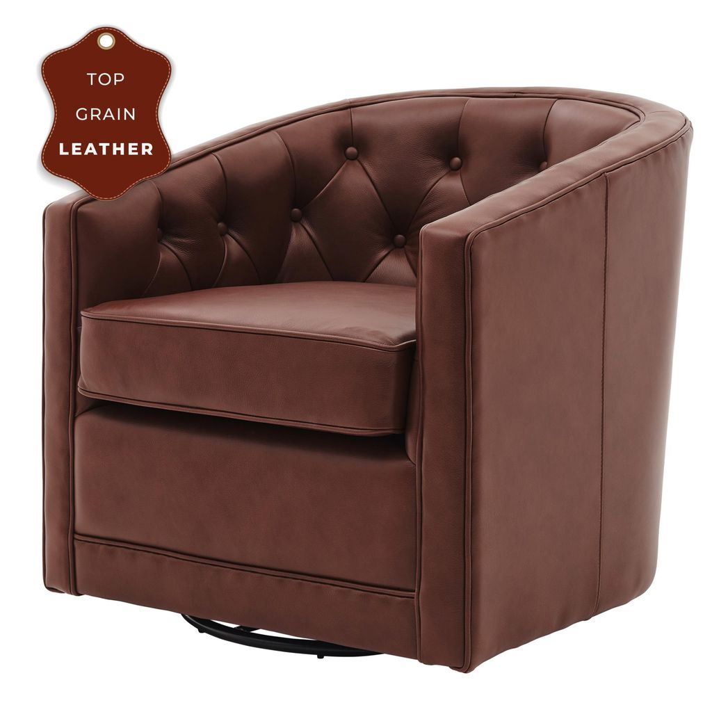 Preview image for Walsh Top Grain Leather Swivel Accent Arm Chair, Garrett Brown
