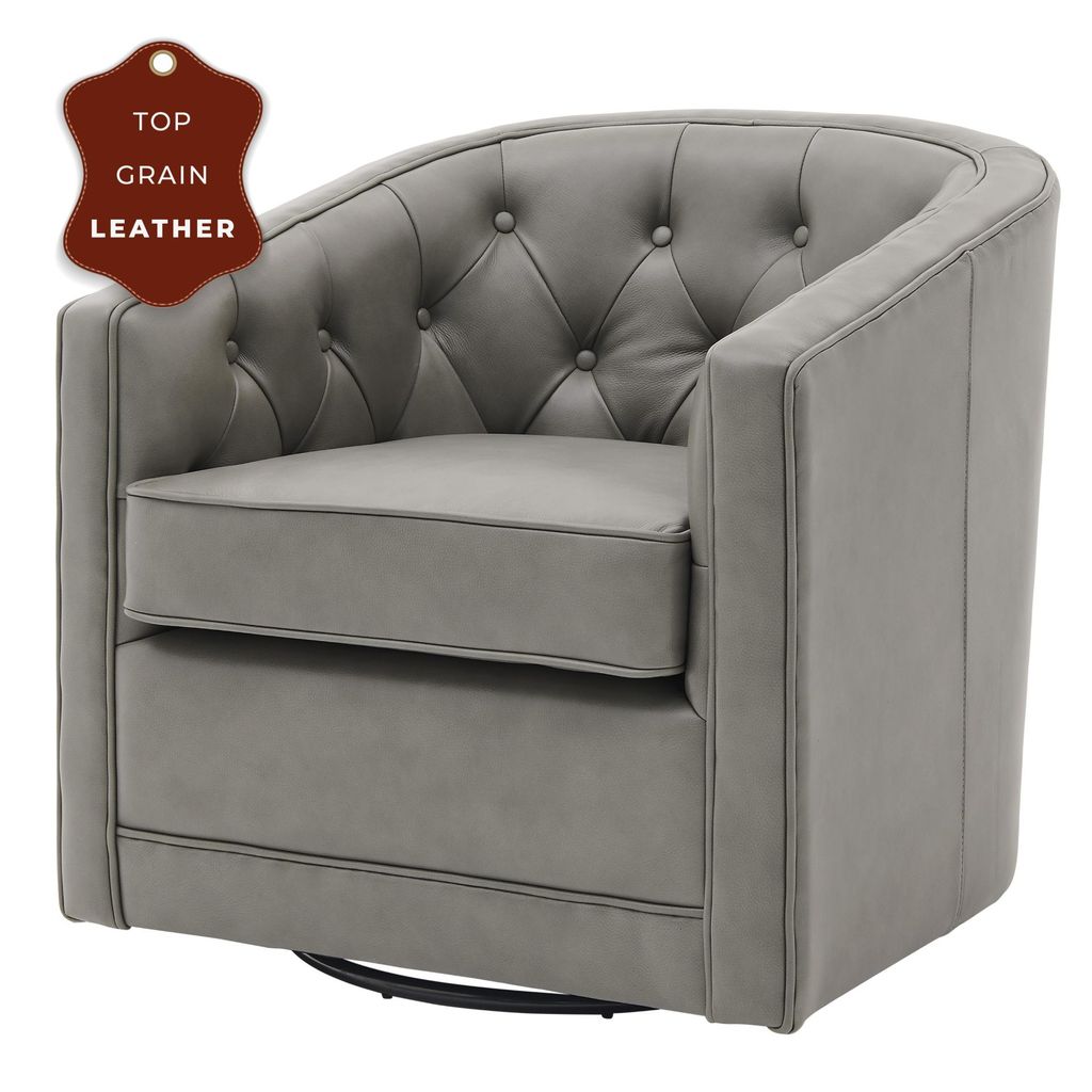 Preview image for Walsh Top Grain Leather Swivel Accent Arm Chair, Garrett Gray